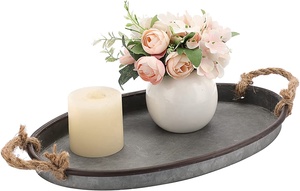 Plateau ovale en métal galvanisé avec poignées en corde, pour la maison, l'hôtel, le bar, les mariages, les occasions, nouveaux designs, pour les acheteurs commerciaux, fait main - Product Image 2