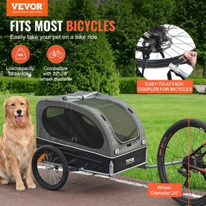 Remorque de vélo pour chien de 88 Lbs Cadre pliable facile Roues à dégagement rapide Coupleur de vélo universel Réflecteurs Drapeau Noir/Gris Transporteur pour animaux de compagnie - Product Image 2