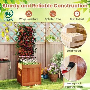 Jardinière surélevée 2-en-1 en bois massif 16"x16"x48" avec treillis, imperméable, huile de teck pour pots et jardinières - Product Image 5