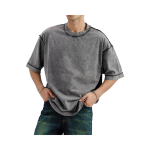 T-shirt unisexe décontracté à épaules tombantes et coupe oversize, effet délavé, 100 % coton, tissu tricoté 250 GSM, OEM ODM, pour homme, collection 2026 - Product Image 4