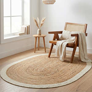 Premium Oval Braided Jute Area Rug in Natural for Scandinavian Living Room - Product Image 6