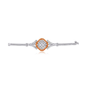 Élégant bracelet bicolore en argent et or rose avec diamants - Product Image 1