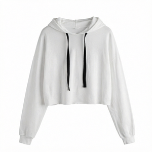 cropped <b>Women's</b> <b>White</b> Cropped Hooded Sweatshirt Long Sleeve <b>Hoodie</b> Casual Streetwear Winter cropped - Product Image 4