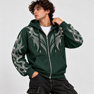 Sudadera con capucha personalizada con cremallera y pedrería para hombre, sudadera con capucha adornada con brillos, chaqueta de moda urbana, fabricante - Product Image 1