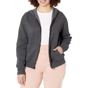 Chaqueta de Forro Polar con Capucha y Cremallera Completa para Mujer, Color Negro, Tejido de Poliéster, Color Sólido, Bolsillo Tipo Canguro, Ropa de Otoño - Product Image 3