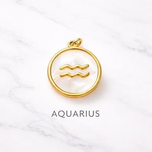 Collier Pendentif Signe Astrologique Verseau Plaqué Or 24 carats en Laiton et Nacre, Breloque Horoscope, Bijou Astrologique Minimaliste, Cadeau - Product Image 1