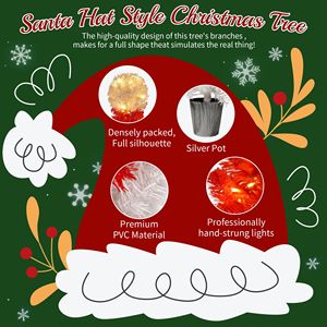 Ensemble de 2 arbres de Noël de 1,20 m avec lumières blanches chaudes en forme de chapeau de Père Noël, décoration de Noël Insi - Product Image 4