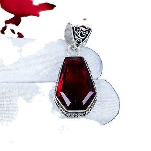 Natural Red Garnet Bezel Setting <b>Emerald</b> Cut Sterling Silver Geometric <b>Pendant</b> Handmade Gemstone Bohemian Jewelry Gift for Women - Product Image 6