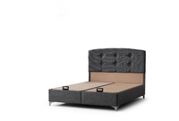 Lit Moderne Simple, Double, Queen, Super Queen avec Sommier à Vérins et Rangement, en Bois Massif, Tissu Noir et Gris, Toutes Couleurs Disponibles