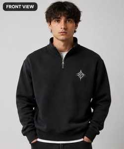 Sweat-shirt à col zippé pour homme, noir, logo étoile brodé, coupe classique, décontracté, pour l'hiver, 100% coton, molleton bouclette respirant - Product Image 1