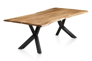 Mesa de Comedor Industrial de Madera de Acacia India con Borde Natural, Patas Plegables de Metal, Acabado Negro y Natural, para Hogar, Oficina, Estilo Rústico - Product Image 2