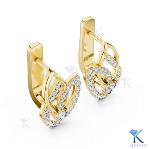 Boucles d'oreilles créoles huggie pavées en forme de feuille avec diamants CVD HPHT cultivés en laboratoire sur mesure, en or massif 14K 18K, bijoux pour femme, mariage, fête, anniversaire - Product Image 3