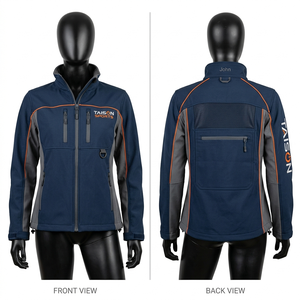 Chaqueta Softshell de Pesca para Mujer, Poliéster y Spandex Premium GSM, Transpirable, Color Azul Marino con Paneles en Contraste Gris, Logotipo Personalizado por Transferencia de Calor - Product Image 1