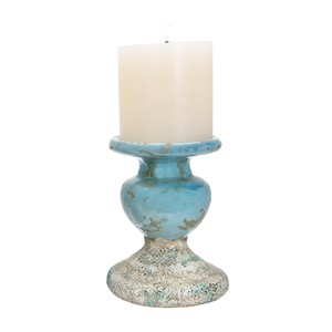 Handcrafted Distressed Turquoise Glaze Square Hurricane Ceramic <b>Candle</b> Holder Wholesale | Moradabad India - Product Image 1