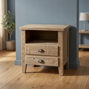 Table de chevet en bois avec 2 tiroirs, table de rangement rustique pour chambre à coucher, meubles de salon - Product Image 6