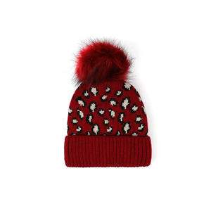 Gorro de Punto con Estampado de Leopardo para Mujer, Gorro de Invierno con Pompones, Gorro Holgado Colorido con Diseño Jacquard - Product Image 4