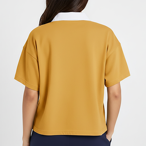เสื้อโปโลสีเหลืองมัสตาร์ดสำหรับผู้หญิงรุ่นใหม่ปี 2026 แขนสั้น สีพื้น ผ้าฝ้ายระบายอากาศดี สวมใส่สบาย พิมพ์ลายโลโก้ด้านหน้า - Product Image 2