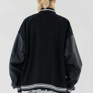 Chaqueta Letterman para hombre, cuerpo de lana, mangas de cuero, estilo béisbol universitario, cierre frontal con botones a presión, informal. - Product Image 6