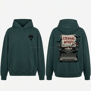 Custom Vintage Teal Blue Hoodie <b>Men</b> Vampire Wave Graphic Oversized <b>Pullover</b> Heavyweight French Terry Streetwear Hoody Vendor - Product Image 5