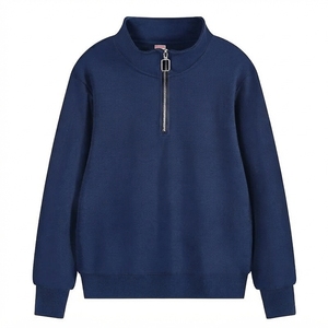 Sudadera de algodón de manga larga con cremallera de un cuarto, lisa, de hombro caído, oversize, de peso pesado, personalizable con logotipo para mujer - Product Image 1