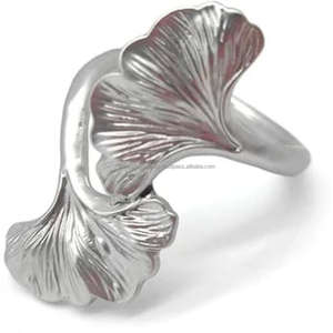 Rond de serviette réglable en argent feuille de gingko fêtes de noël de vacances vaisselle porte-mouchoir décoratif anneaux de serviette à collectionner - Product Image 5