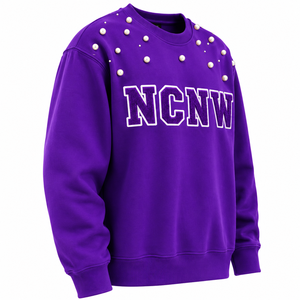 Sweat-shirt orné de perles pour femmes NCNW, col rond, manches longues, broderie de lettres grecques, pull décontracté pour sororité - Product Image 4