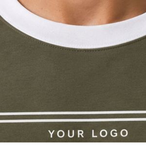 Olive Green And <b>White</b> Raglan Long Sleeve T Shirt Men Premium Cotton Crew Neck Casual Graphic Baseball Tee Custom OEM Apparel - Product Image 5