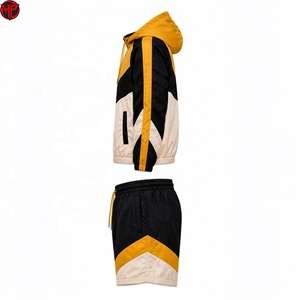 Conjunto Deportivo de Dos Piezas para Hombre con Capucha y Bloques de Color, Cierre de Cremallera, Traje Atlético Deportivo, Conjunto de Pantalones Cortos Cortavientos para Verano y Actividades al Aire Libre - Product Image 5