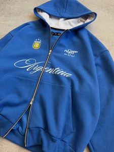 Sweat à capuche zippé bleu personnalisé avec impression sérigraphique, prix de gros abordable, haute qualité, coupe oversize en polaire pour hommes et femmes, streetwear - Product Image 3