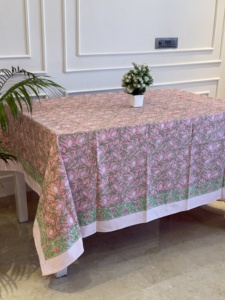 Indian Block Print <b>Tablecloth</b> Floral Cotton Table Cover Pink French <b>Tablecloth</b> Rectangle Table Cloth Dining Table Decor - Product Image 1