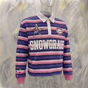 Chemise en jersey à manches longues rayée pour femme Snowgrace, logo brodé, design étoile en strass, coupe classique, vêtements pour toutes les saisons - Product Image 2