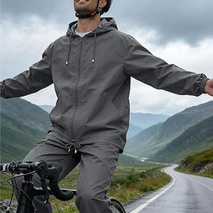 <b>Men's</b> Winter <b>Waterproof</b> Breathable Windbreaker 2-Piece Set Rain Pants Lightweight Anti-Bacterial Solid Pattern Casual Outdoor - Product Image 2