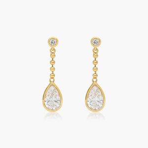 Pendientes colgantes con cadena de cuentas y diamantes cultivados en laboratorio de forma de pera de 1 quilate en oro amarillo - Product Image 1