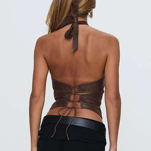 เสื้อสายเดี่ยวหนังแท้สำหรับผู้หญิง, เสื้อสายเดี่ยวหนังยกทรงสไตล์สตรีท - Product Image 2