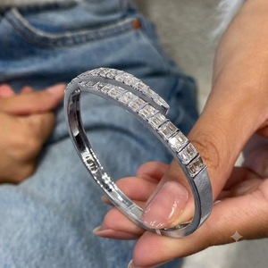 Custom Adjustable Emerald Cut Bezel Set Moissanite Diamond Tennis <b>Wrap</b> Charm Bracelet Silver Plated GRA Certified Fine Jewelry - Product Image 1