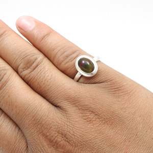 Natural Oval Cut Black <b>Opal</b> Gemstone <b>Ring</b> Crafted From 925 Sterling Silver Trendy Bohemian Style Jewelry At Lowest Price - Product Image 2