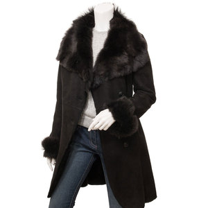 <b>Women's</b> Suede <b>Long</b> Coat With Fur Trim Collar And Cuffs Windproof Winter <b>Jacket</b> Elegant Full Sleeve Single Breasted Design - Product Image 4