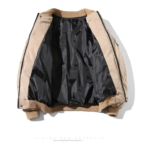 Blouson matelassé beige pour homme, coupe-vent, fermeture éclair, rembourrage en polyester, hiver, décontracté, coupe ample, col rabattu, manches classiques - Product Image 3