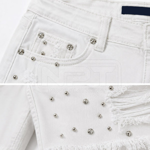 Shorts en jean déchiré à strass pour l'été, taille élastique, coupe ample, en denim doux – Meilleures ventes, meilleur prix - Product Image 5