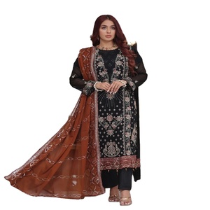 Vente en gros Bin Hameed indien pakistanais Designer Maxi 3 pièces en mousseline de soie Salwar Kameez robe originale de marque lourde pour tenue de fête - Product Image 1