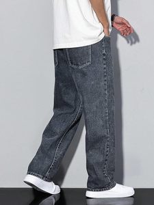 Jean en denim large pour homme, taille mi-haute, coupe ample, délavé, 100 % coton, écologique, style vintage décontracté, longueur intégrale, collection automne - Product Image 2