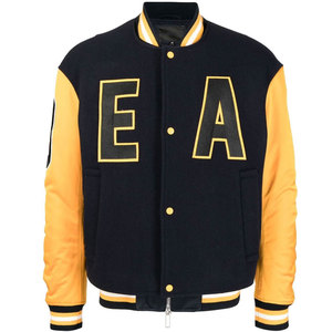 Blouson universitaire personnalisé pour homme en cuir avec corps en laine, poignets tricotés, fermeture à boutons-pression, style décontracté streetwear - Product Image 1