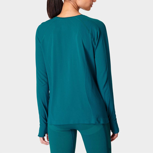 Camiseta de Manga Larga para Mujer, Elástica, Ajustada, Lisa, Teñida, Nueva Llegada, Servicio OEM, Marca Propia - Product Image 2