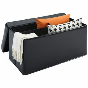 Pouf de rangement pliable en similicuir noir matelassé de 30 pouces, élégant tabouret et pouf - Product Image 5