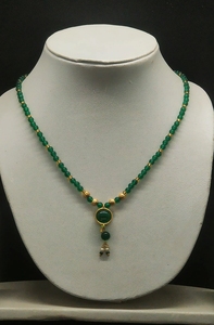 Minimalist Emerald <b>Green</b> <b>Bead</b> <b>Necklace</b> Set Gold Plated Round Pendant Elegant Daily Festive Fashion Jewelry for Women Wholesale - Product Image 2