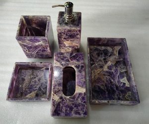Ensemble d'accessoires de salle de bain cinq pièces en marbre naturel jaune, personnalisé, écologique, de haute qualité, pour hôtel et maison - Product Image 3