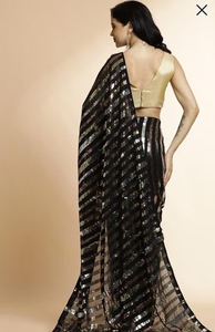 Sari Negro Estilo Bollywood con Lentejuelas Bordadas Georgette - Product Image 3