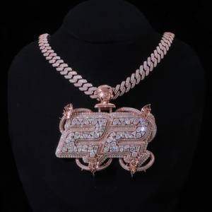 Colgante unisex personalizado con doble número 22, oro rosa, plata de ley 925, moissanita VVS, cadena cubana con letras engastadas - Product Image 1
