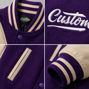 Veste universitaire pour homme, couleur violette, avec logo personnalisé brodé, col rabattu, coupe classique, style décontracté, laine et polyester, hiver - Product Image 5
