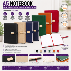 Carnet A5 Premium ligné, reliure cousue, couverture en cuir PU, 192 pages, papier lin 80 g/m² gaufré, attache stylo, logo personnalisé - Product Image 5